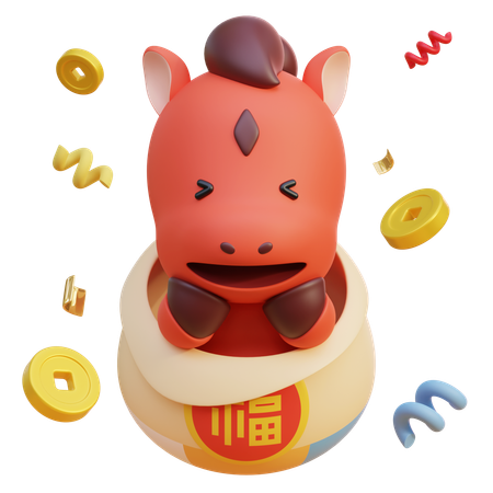 福袋に入った馬  3D Icon