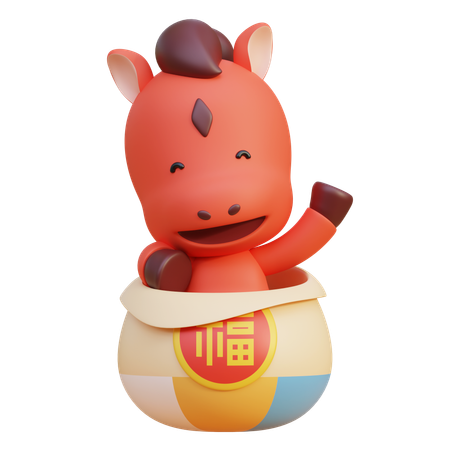 福袋に入った馬  3D Icon