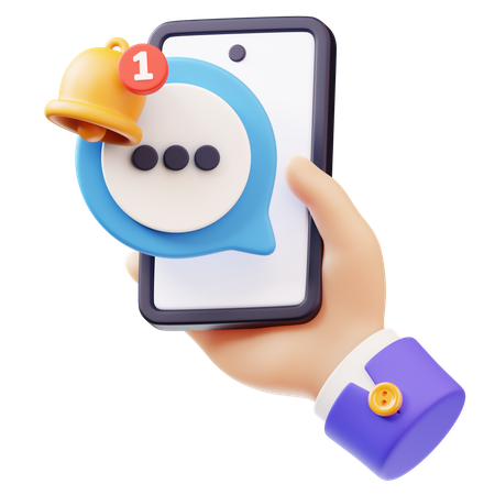 スマートフォンを手に持った状態での通知メッセージ  3D Icon