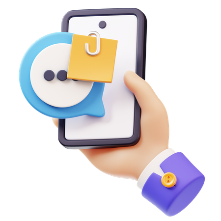 スマートフォンを手に持った添付メッセージ  3D Icon