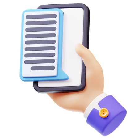 スマートフォンを手に持ったままの長文メッセージ  3D Icon