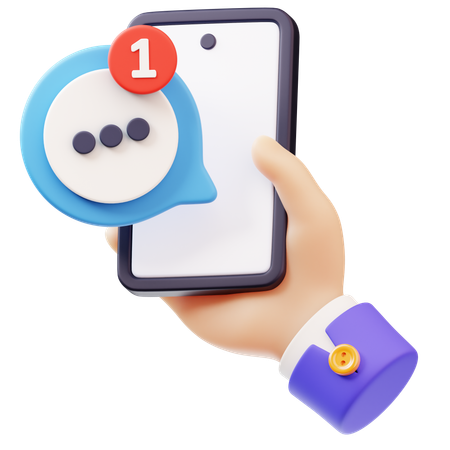 スマートフォンを手に持った状態でメッセージを受信する  3D Icon