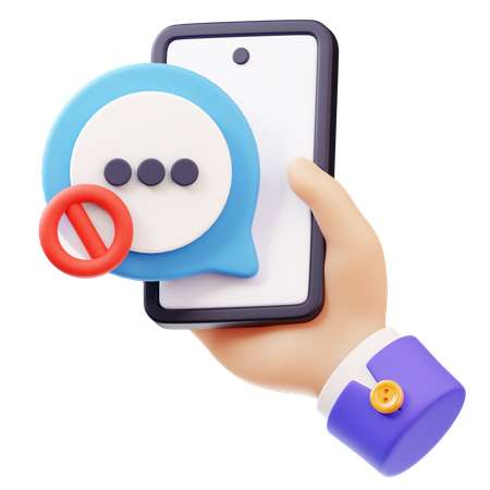 スマートフォンを手に持ったままメッセージをブロックする  3D Icon