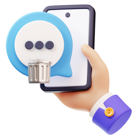 スマートフォンを手に持ち、メッセージを削除  3D Icon