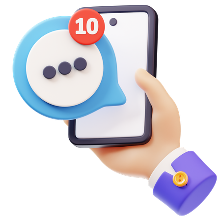 스마트폰을 손에 들고 읽지 않은 메시지 확인  3D Icon