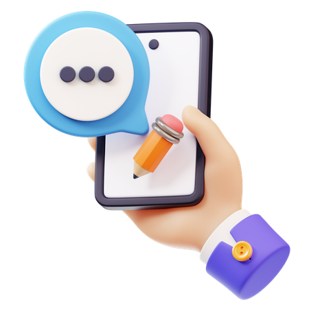 スマートフォンを手に持ちながらメッセージを書く  3D Icon