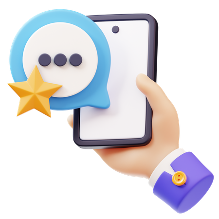 スマートフォンを手に持ったお気に入りのチャット  3D Icon