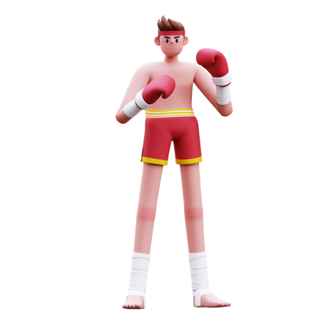 권투 글러브를 착용하고 준비 자세를 취하는 무에타이 선수  3D Icon
