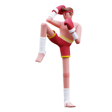 무릎 보호 자세를 취한 무에타이 선수  3D Icon