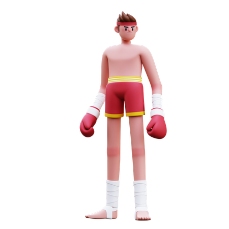 권투 글러브를 착용하고 서서 포즈를 취하는 무에타이 선수  3D Icon