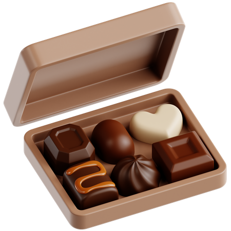 다양한 초콜릿이 담긴 초콜릿 상자를 열었다  3D 아이콘