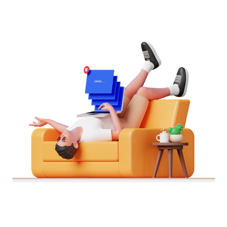 ノートパソコンのエラーに直面する男性  3D Icon