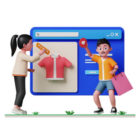 ショッピングサイトで商品レビューを共有する女性  3D Icon