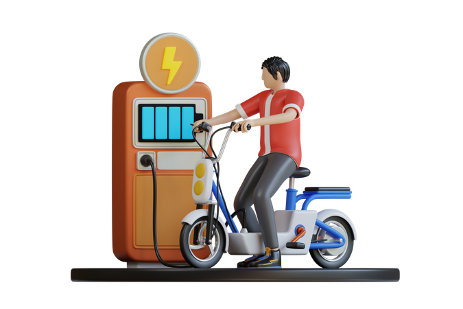 電動自転車を充電する  3D Icon