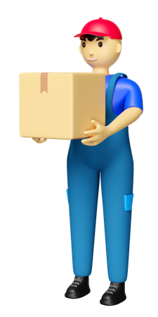 宅配便の荷物を抱く配達員  3D Icon