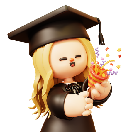 소녀는 졸업 파티를 축하하고 있다  3D Icon