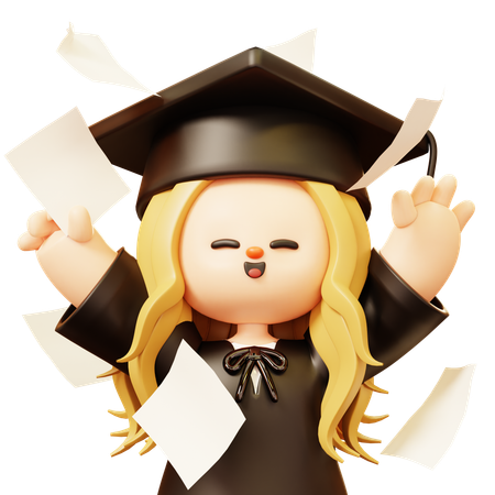 卒業証書を取得して幸せそうな少女  3D Icon