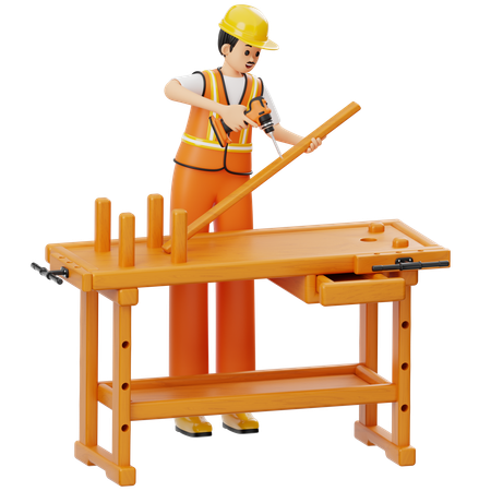 ドリルを持った建設作業員  3D Icon
