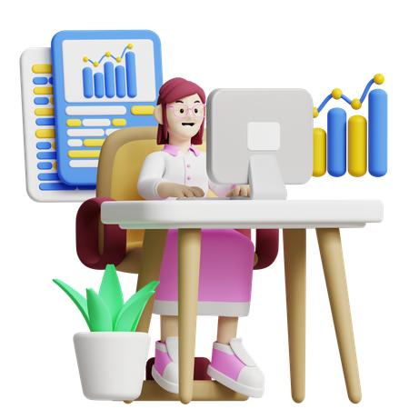 분석 작업 영역에서 작업하는 직원  3D Illustration