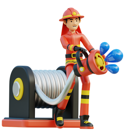 男性消防士がノズルホースを持ってくる  3D Icon