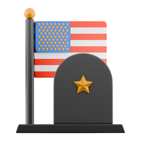 戦没者追悼記念日の墓石とアメリカ国旗  3D Icon