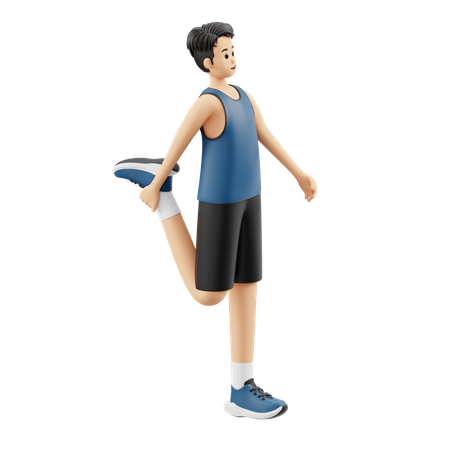 오른쪽 다리를 잡고 워밍업하는 스포츠 남자  3D Icon