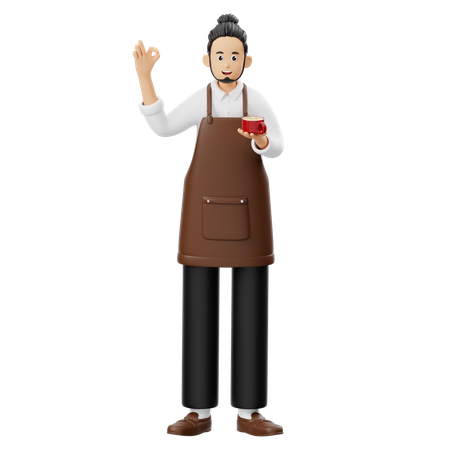 커피를 손에 들고 있는 바리스타  3D Icon