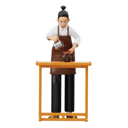 바리스타는 블랙 커피를 필터링합니다  3D Icon