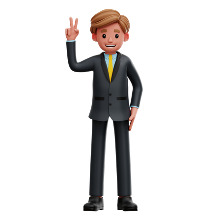 승리의 표시를 보여주는 사업가  3D Icon