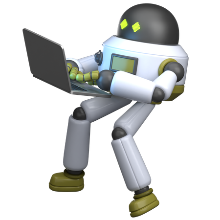 노트북에 입력하는 로봇  3D Icon