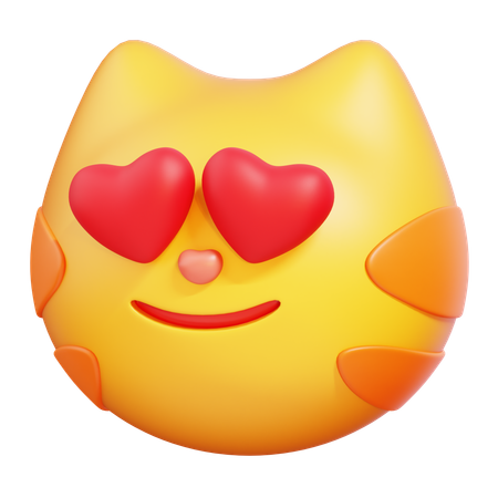 ハートの目をした笑顔の猫  3D Icon