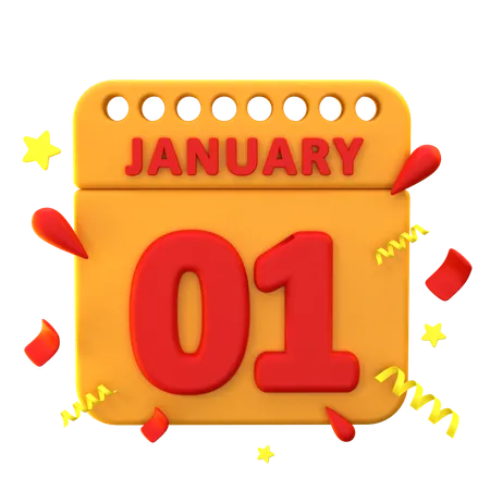 01 January Calendar  3D Icon