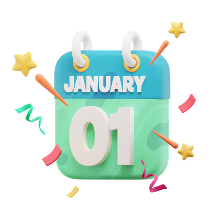 01 January Calendar  3D Icon