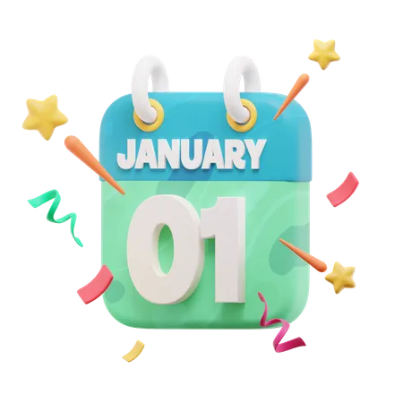 01 January Calendar  3D Icon