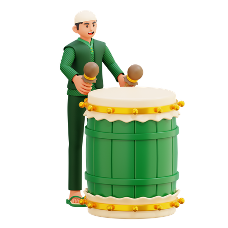 02 Man Beating The Drum  3D Illustration