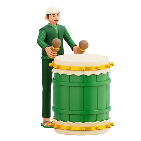 02 Man Beating The Drum  3D Illustration