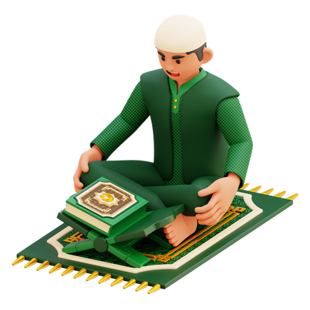 02 Muslim Man Reading The Quran  3D Illustration