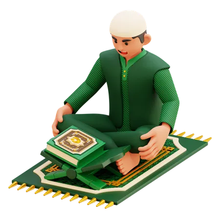 02 Muslim Man Reading The Quran  3D Illustration