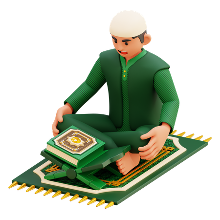 02 muslimischer Mann liest den Koran  3D Illustration