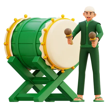 03 homme battant le tambour  3D Illustration