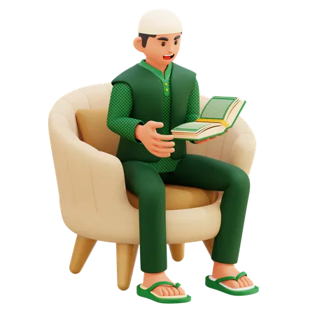 03 homme musulman lisant le coran  3D Illustration