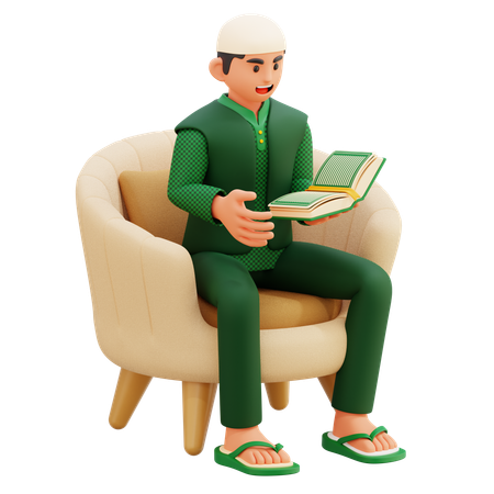 03 Muslim Man Reading The Quran  3D Illustration