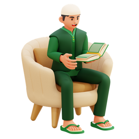 03 Muslimischer Mann liest den Koran  3D Illustration