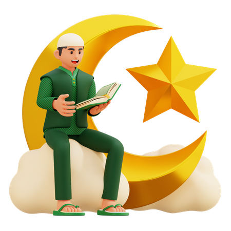 04 Muslim Man Reading The Quran  3D Illustration