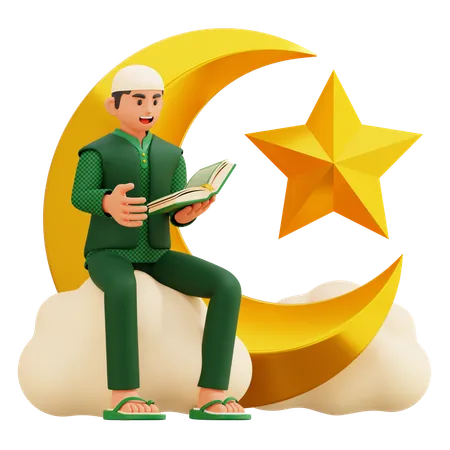 04 Muslim Man Reading The Quran  3D Illustration