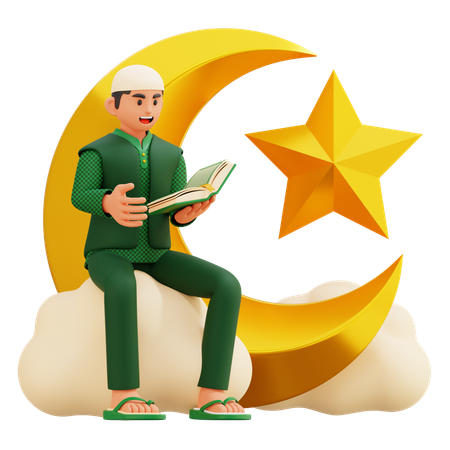 04 Muslimischer Mann liest den Koran  3D Illustration