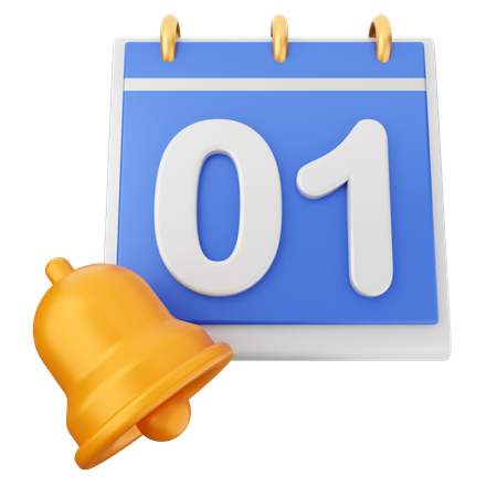 1 Date Calendar Notification Bell  3D Icon