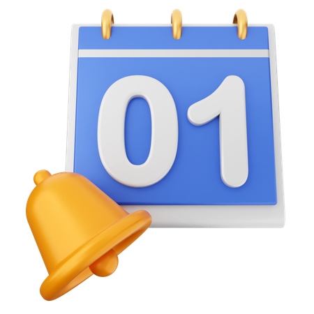 1 Date Calendar Notification Bell  3D Icon