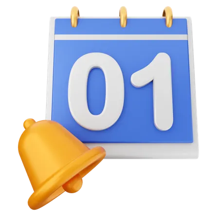 1 Date Calendar Notification Bell  3D Icon