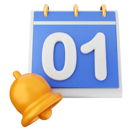 1 Date Calendar Notification Bell  3D Icon